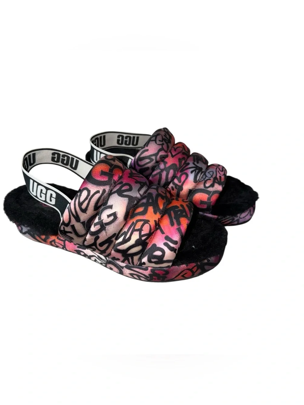 UGG Graffiti Quilted Slide Sandals in Pink, Orange & Black